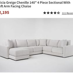 ALICIA GREIGE CHENILLE, 4 Piece Sectional With Left Arm Facing Chaise