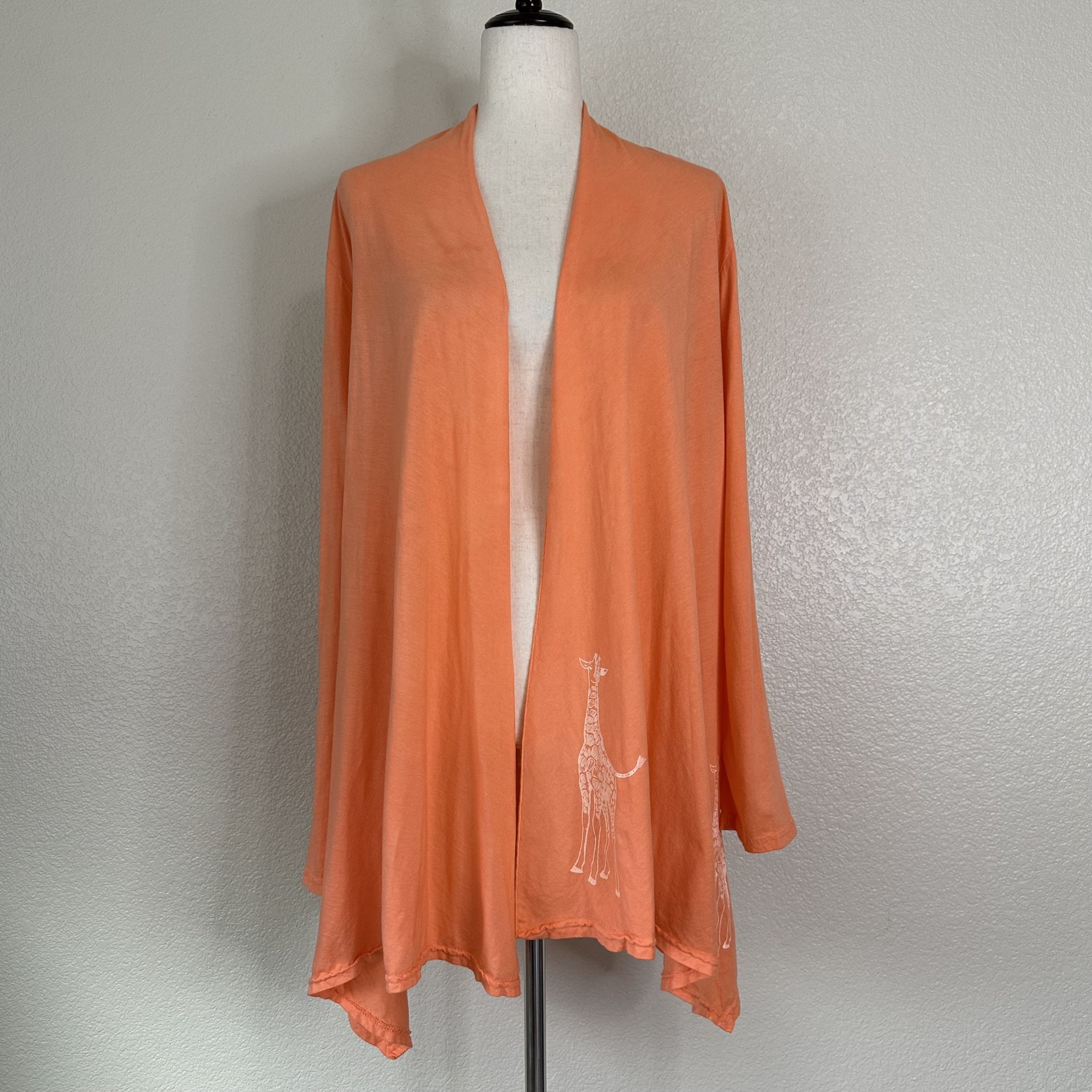 Dharma Trading Co Orange Open Front Giraffe Cardigan, Size S/M
