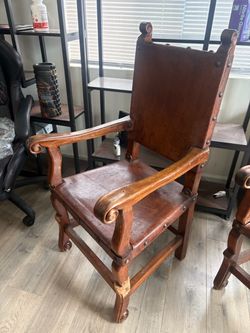 Spanish Leather Armchairs (Pair) — Antique 1971 Peru