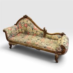 Vintage 1920s/Mid-Century Antique Style Carved Recamier Chaise Floral Upholstery As-Is