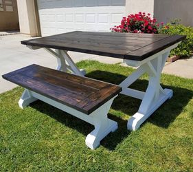 (New)🔥Farmhouse Dining Table with Bench - Solid Wood💯 