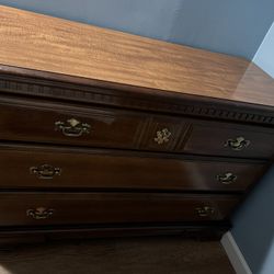 Very gently used 3-drawer Bassett Furniture dresser with gold toned metal accents.  18” deep, 44” wide, 31” tall.