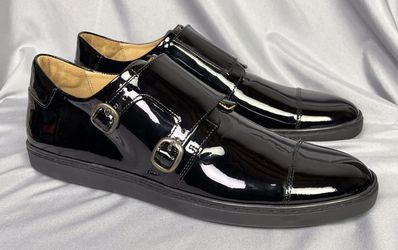 Noble Sole Patent Leather Monk Strap Shoes Size 44
