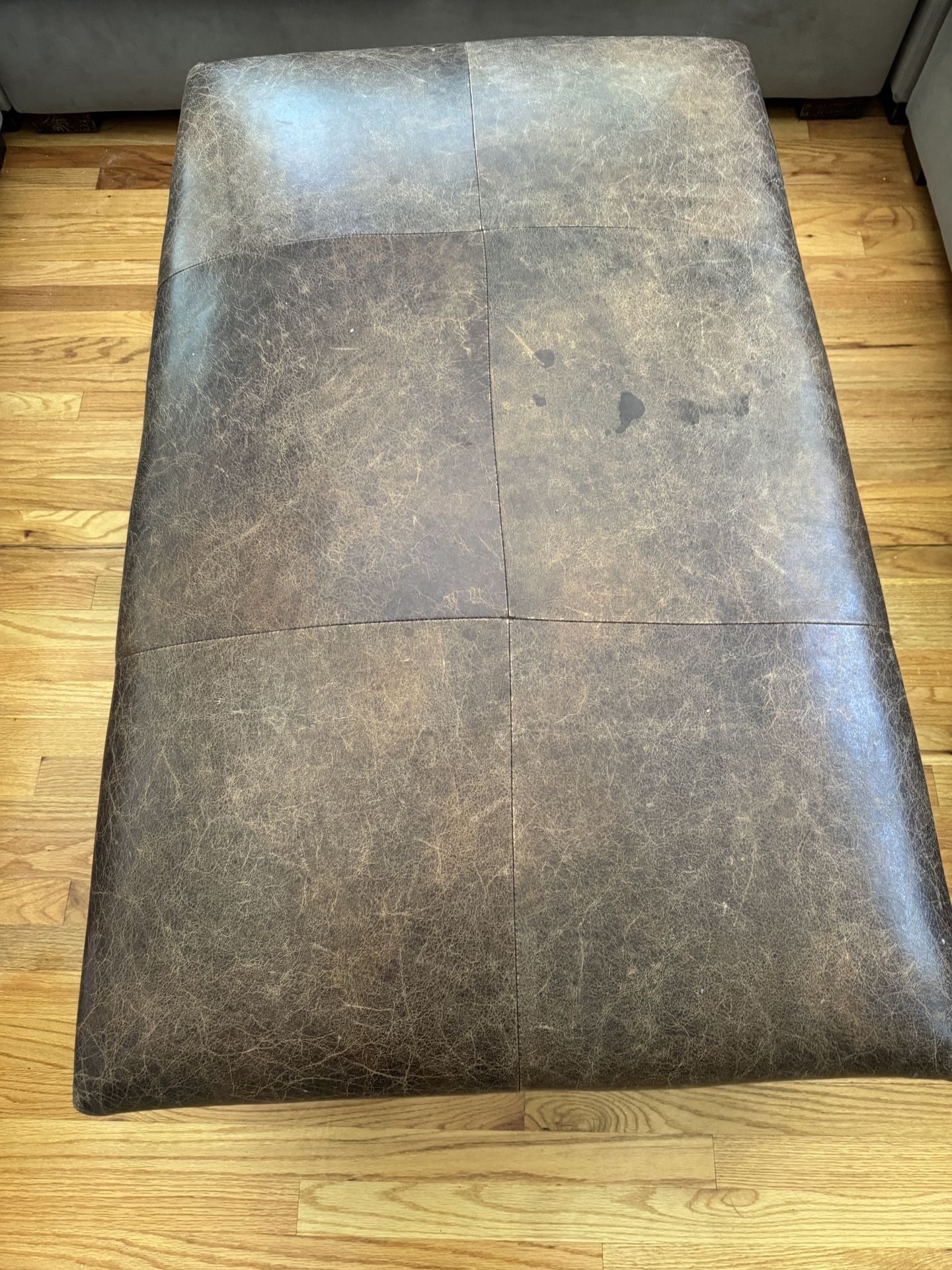 Pottery Barn Leather And Wood Ottoman