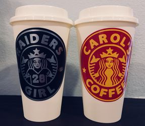 16 oz reusable plastic coffee / drinking cups with sippy lids + custom