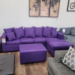 New Purple, Black, Or Gray Sectional And Ottoman Sofa Couch 