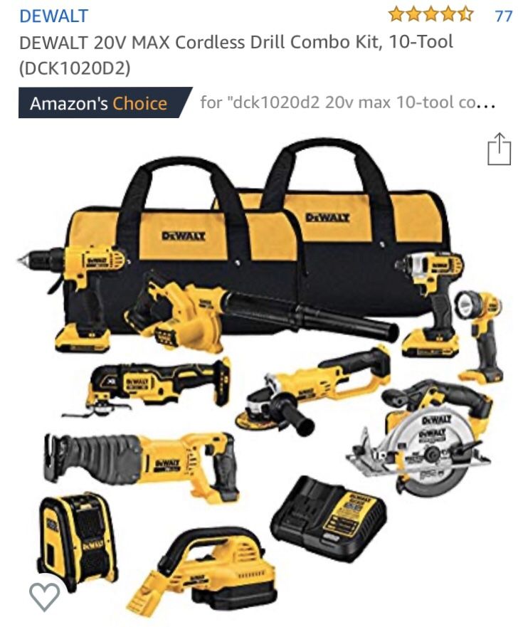 DEWALT 20V MAX Cordless Drill Combo Kit, 10-Tool (DCK1020D2)