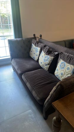 Dark brown Fabric Sofa with Tufted Back