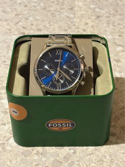 Fossil Chronograph Watch Silver Blue Dial