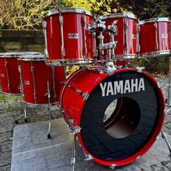 Vintage 1980s Yamaha Recording Custom Hot Red Drum Set