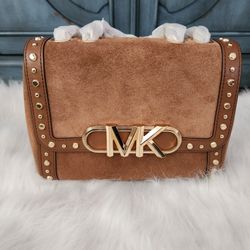New Michael Kors Large Brown Suede Parker Studded Bag With Chain Handbag Bag Crossbody Bag Purse 