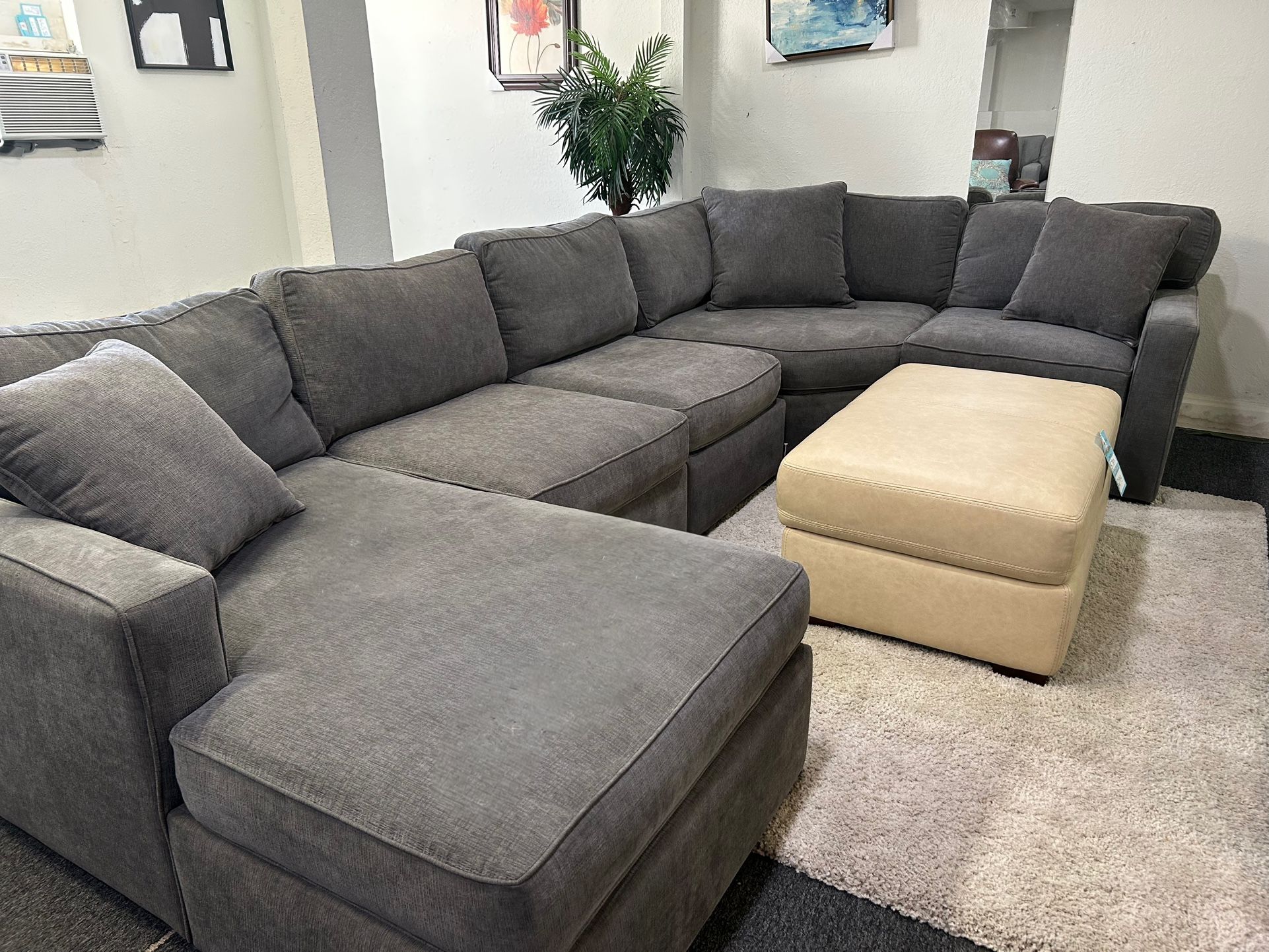 Furniture- 5 Pc Module Fabric Sectional With a Chaise- Radley