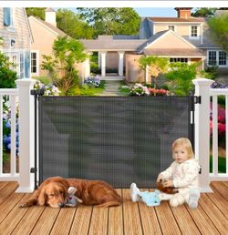 Weatherproof Outdoor Retractable Gate for Dogs, 55" Wide Outdoor Baby Gate
Safety Retractable Pet Gate for Deck, No Rust Stainless Steel Screw and Rod