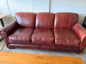 Leather couch and coffee table