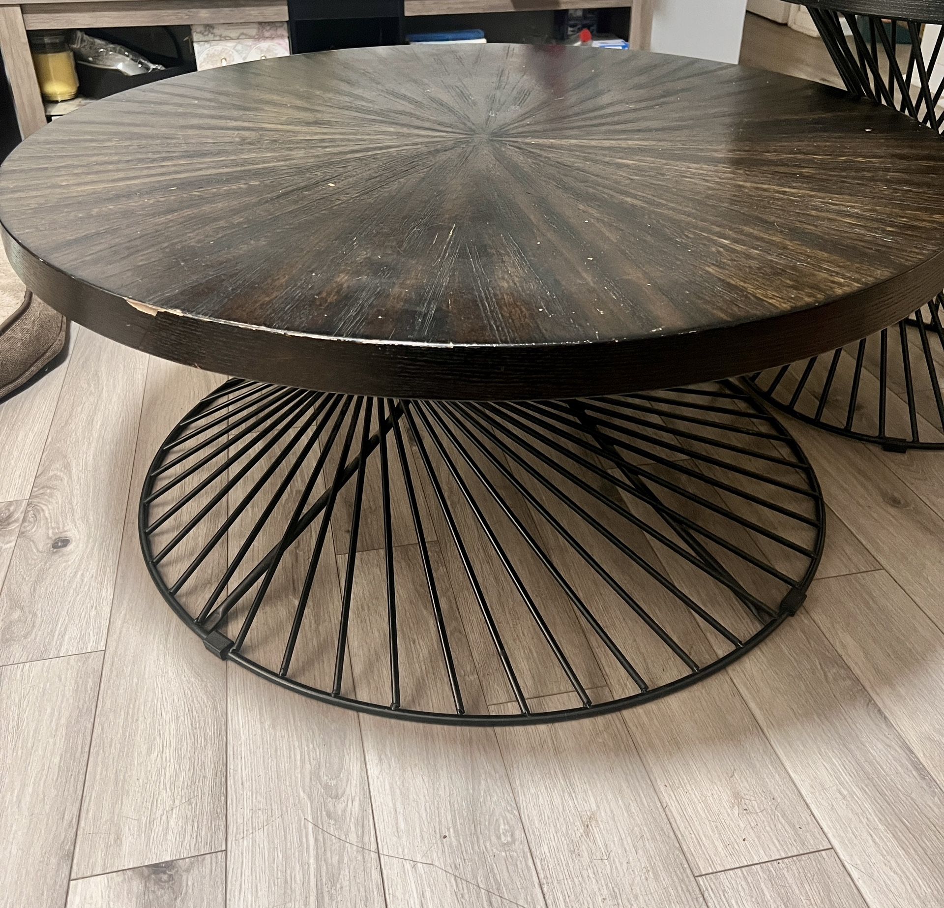 Modern set of 3 circular coffee tables in dark brown finish. Great for living rooms or lounges. Can be used together or separately. Sturdy and in good