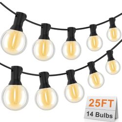 New in box Outdoor String Lights,LED Patio Hanging Lights with Waterproof G40 Globe Plastic Bulbs for Outside Backyard Porch Garden Cafe Decor(25ft-14