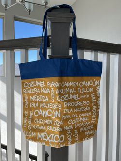 Cozumel Blue and Yellow 15”x18” Tote Bag Zipper Closure
