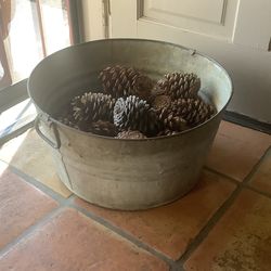 Galvanized Large Bucket. With Pinecones