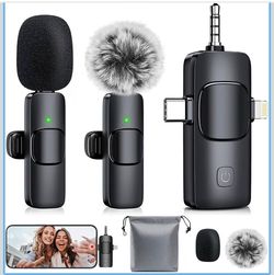 3-in-1 Mini Microphone for iPhone: Wireless Lavalier Microphones for iOS/Android/Camera - Noise Reduction Lapel Mic, Clip on Mic for Video Recording V