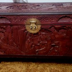 Antique Hand Carved Chinese Camphorwood Chest