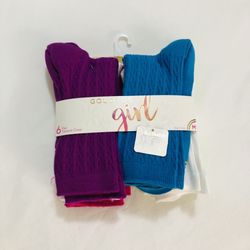 Gold Toe girl’s 6 pairs crew socks pink blue white green purple.M(9-31/2