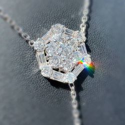 SFG 14k solid white gold 3.5CTW Natural Diamond Hexagon Necklace chain 16.5”