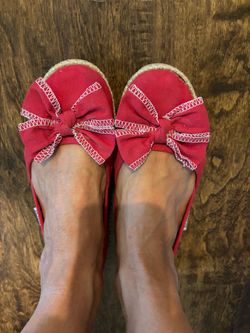 Red Bobs Flats with Bow Size 8
