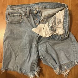 Levi's Classic Blue Frayed Denim Shorts