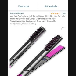 ANNWU Professional Hair Straightener, 3 in 1 Flat Iron for Hair, Hair Straightener and Curler, Electric Hot Comb Hair Straightener,Hair Straightener B