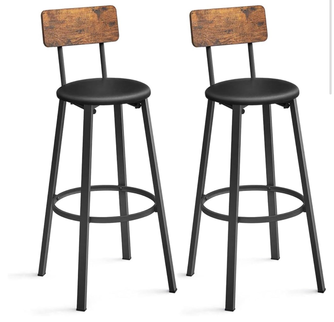 Adjustable Round Table With Set of 2 Upholstered Breakfast Stools with Back and Footrest