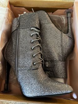 Glitter Lace-Up Stiletto Ankle Boots