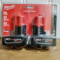 M12 Milwaukee Lithium-Ion XC Extended Capacity 3.0 Ah Battery Pack (2-Pack)