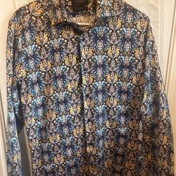Giverno, Blue And Yellow Slim Fit Shirt #mensfashion  Size M