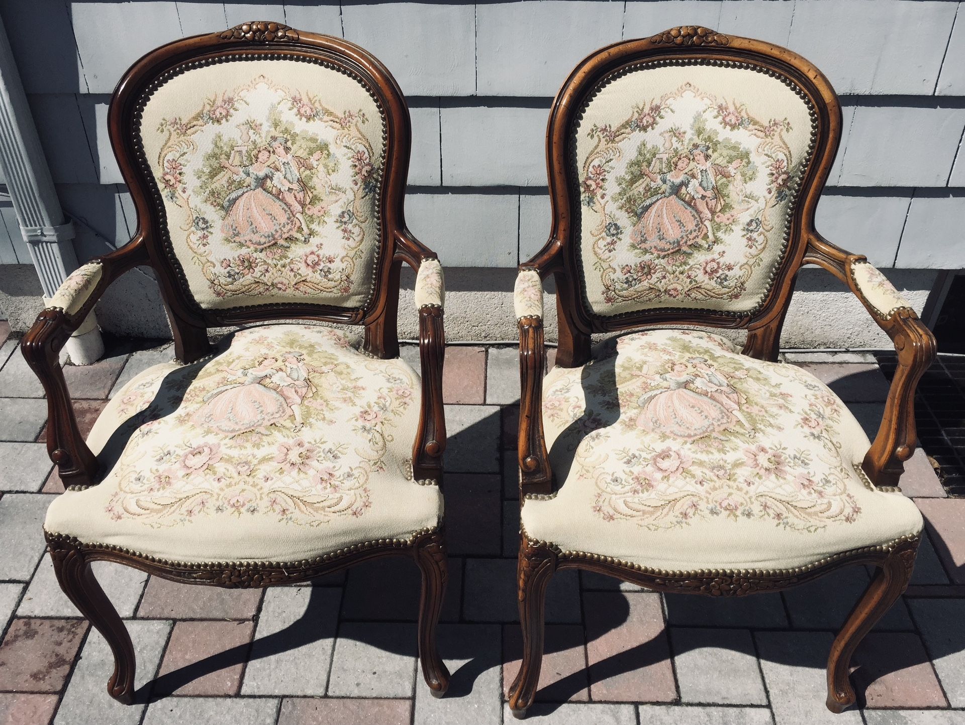 Vintage French Louis XV Floral Tapestry Chair Chateau Dax Italian made