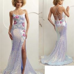 New With Tags Sequin Print Floral Long Formal Dress & Prom Dress $220
