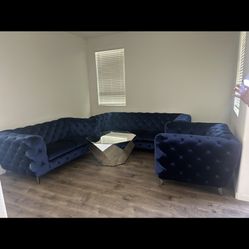 Blue tufted sofa 3 Pc Set