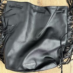 Victoria's Secret -Black Fringe Faux Leather Drawstring Backpack -Tote Bag Purse