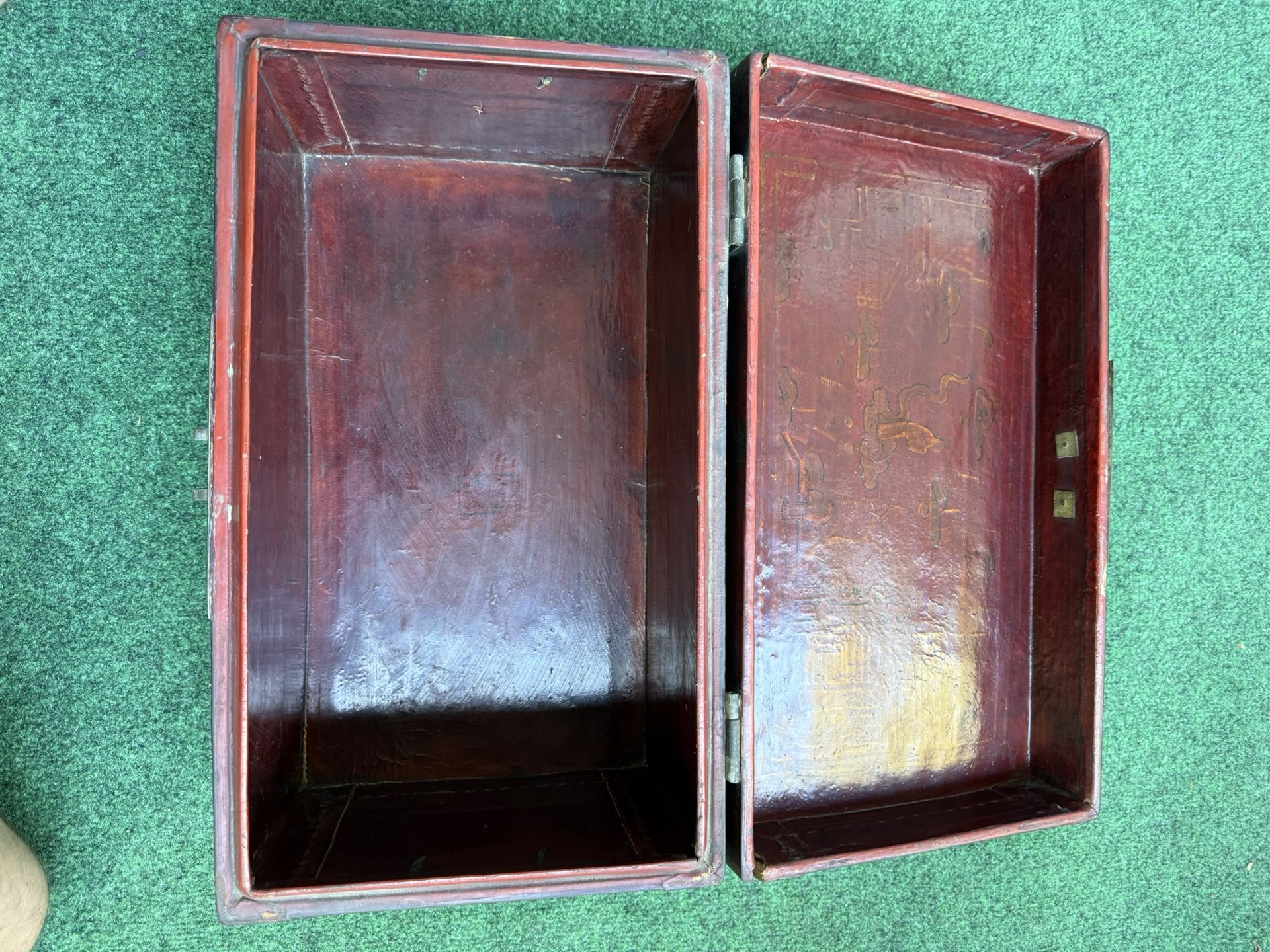 Antique Chinese Leather Trunk – 19th Century Red Lacquer Box