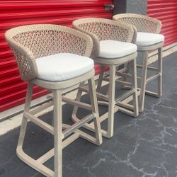 3 MODERN BAR STOOLS WITH WOVEN BACK – DELIVERY IS NEGOTIABLE