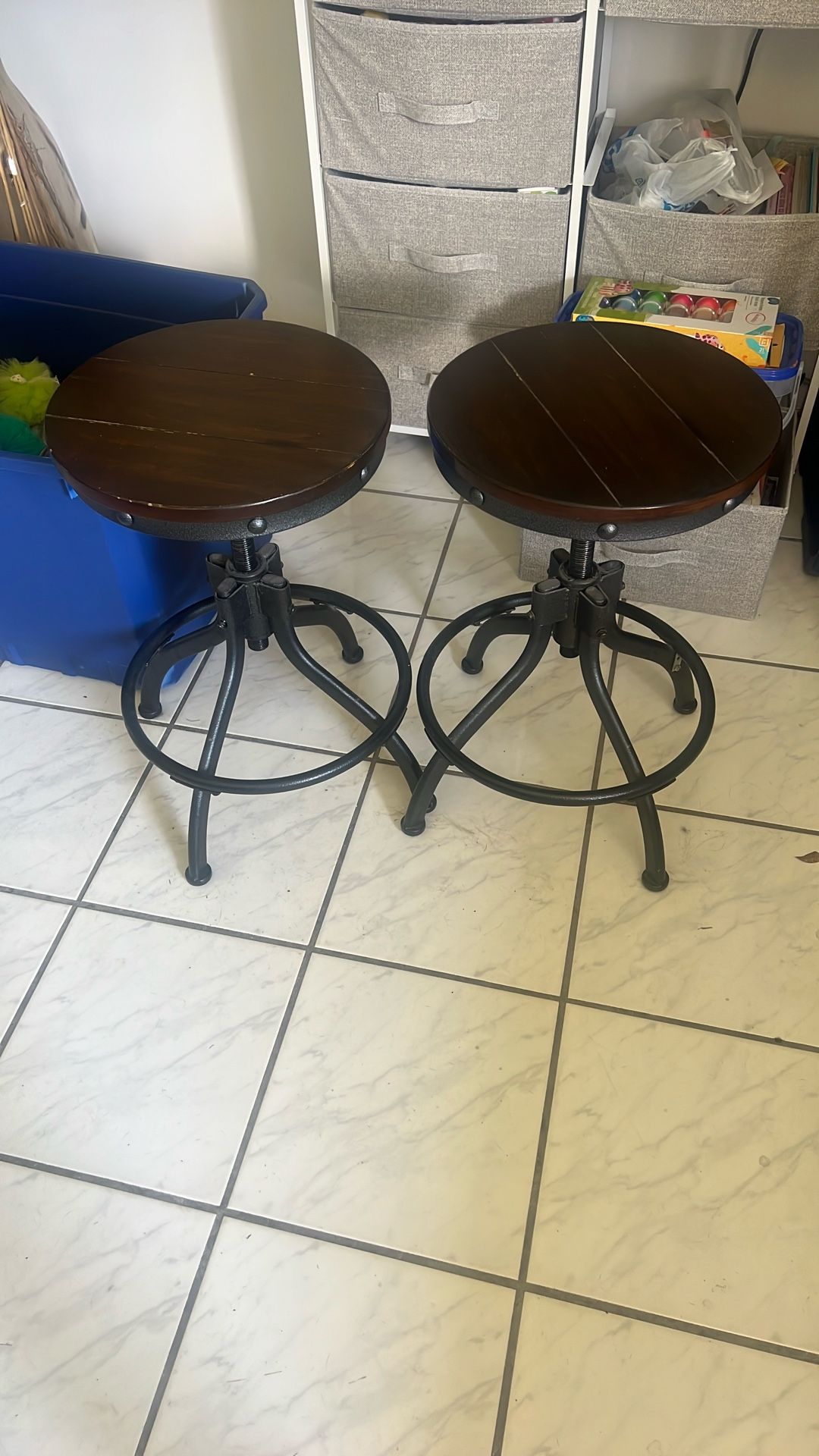 Two Industrial Counter Height Stools