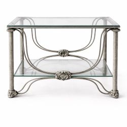 Set of 2 Wrought Iron & Glass End Tables – Elegant Vintage Style
