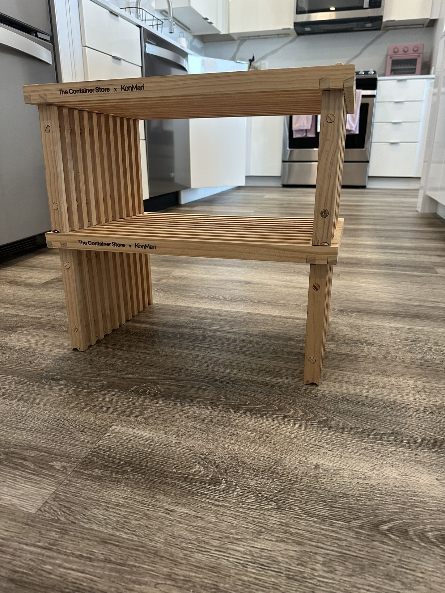 The Container Store Small Shoji Stacking Slatted Wood Shoe Shelf - Natural - 11.75”x18”x8.5” (2 Total)