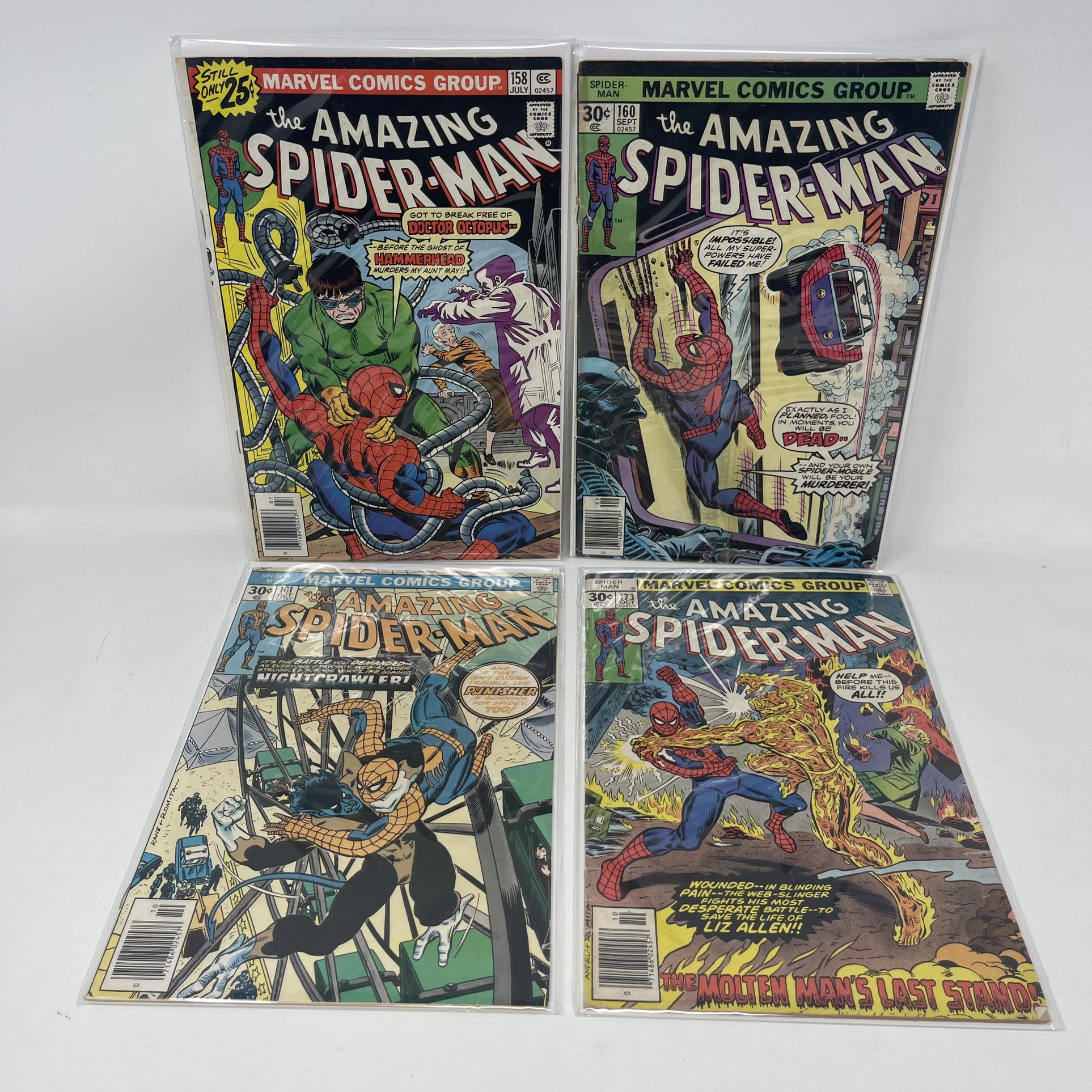 1976 The Amazing Spider-Man Comic Lot #158 #160 #161 #173 Dr. Octopus Night Crawler