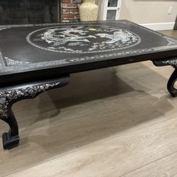 Inlaid Mother Of Pearl Lacquered Table.