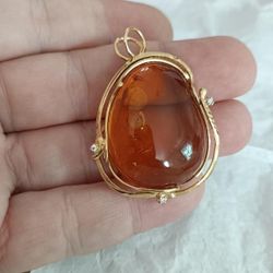 Pendant In Amber Natural Mounted In Silver 925