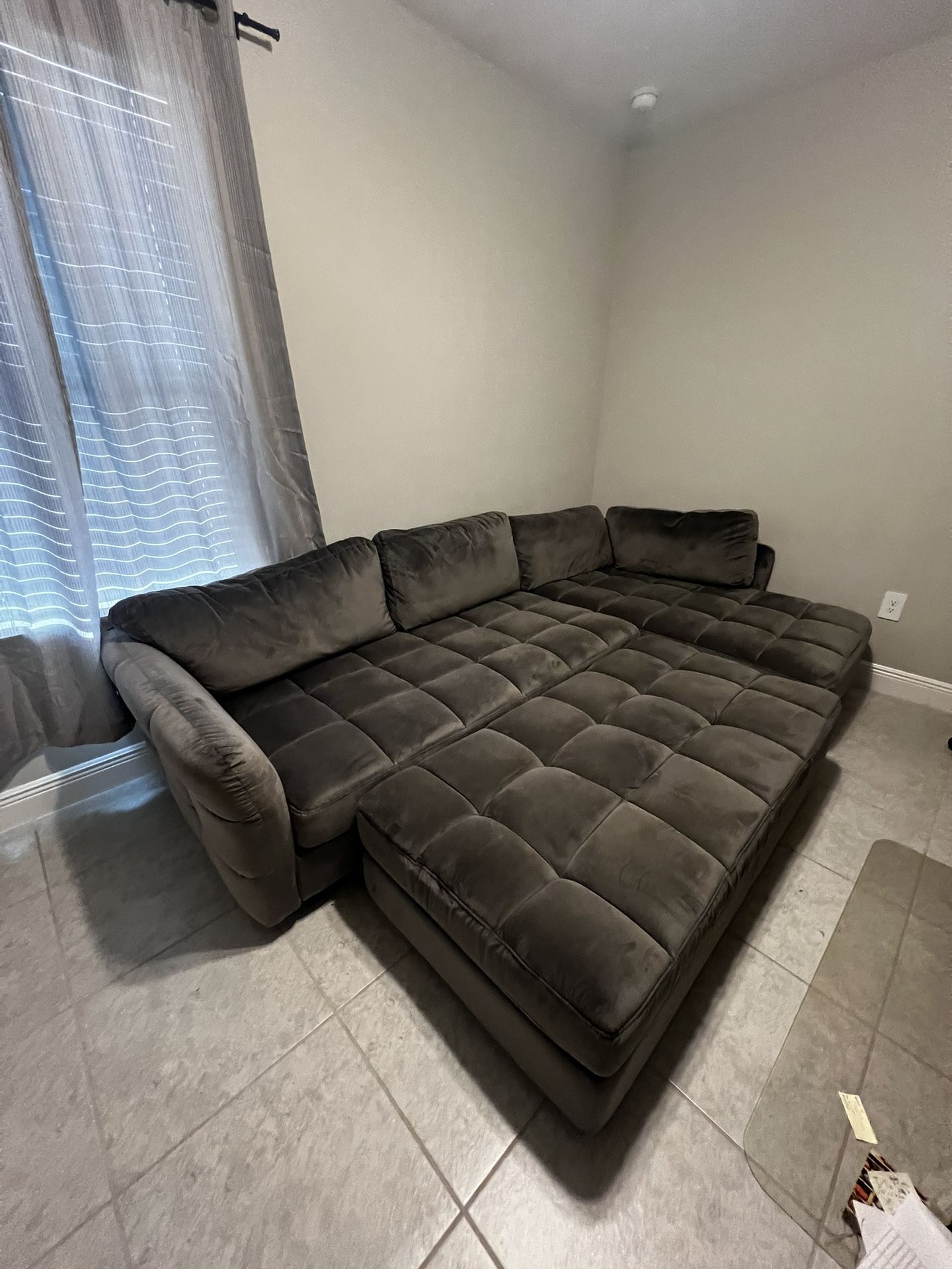 2 Piece Sectional With Ottoman Gray Cindy Crawford