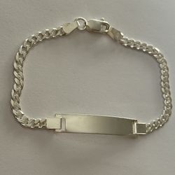 Unisex Id plate 7.5” bracelet 925 silver cuban link chain