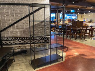 Sleek Open Black Metal & Glass Display Shelf