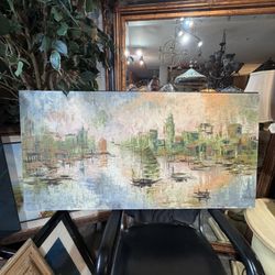 Mid Century Oil On Canvas Signed 48 By 24 