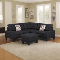 New Black Fabric Sectional.  83x83.  Free Delivery!